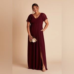 Birdy Grey Burgundy Flutter Sleeve Maxi Dress